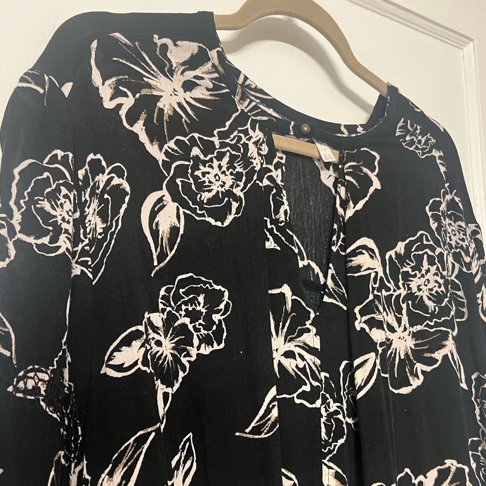 Free People Black Tunic Dress with White Floral Print - Picture 4 of 9